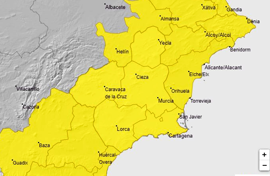 Toda la Región de Murcia, en alerta amarilla por tormentas durante el día de hoy